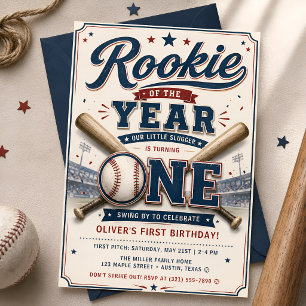 All Star Rookie Baseball 1st Birthday Invitation