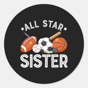 All Star Sister Of The Birthday Boy Sketll Soccer  Classic Round Sticker