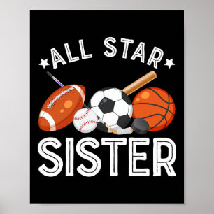 All Star Sister Of The Birthday Boy Sketll Soccer  Poster