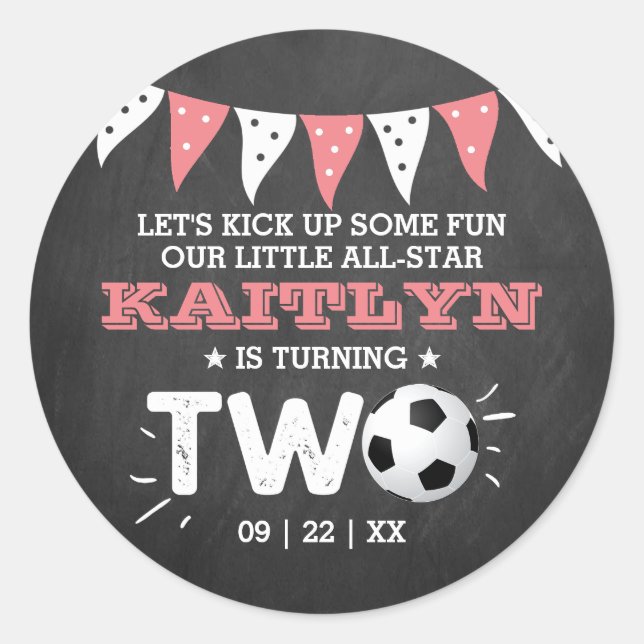 All-star Soccer Ball 2nd Birthday Party Favour Classic Round Sticker (Front)