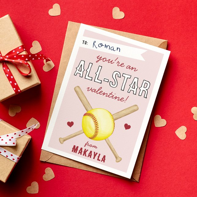 All-Star Softball Classroom Valentines Day Card (Creator Uploaded)