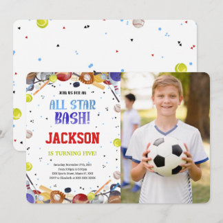 All Star Sport Birthday Photo Invitations