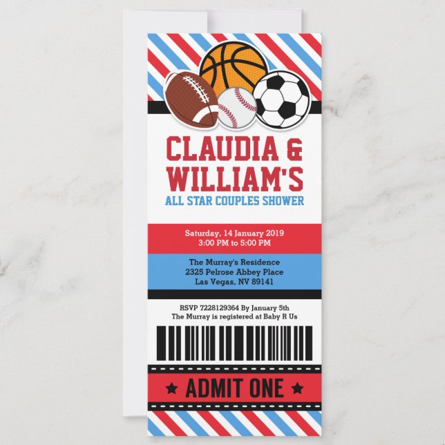 All Star Sport Couples Baby Shower Invitation (Front)