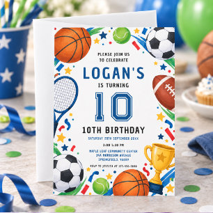 All Star Sports 10th Birthday Boy Party Invitation