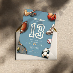 All Star Sports 13th Birthday Invitation for Boys