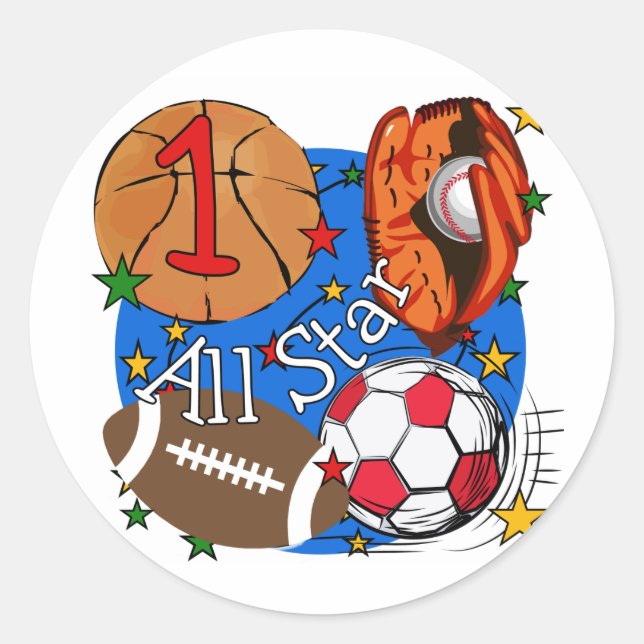 All Star Sports 1st Birthday Tshirts and Gifts Classic Round Sticker (Front)