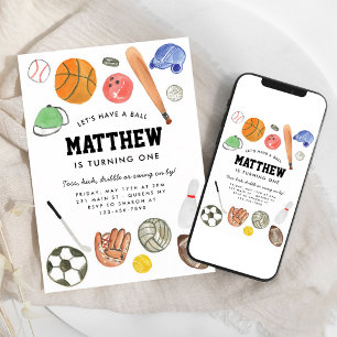 All Star Sports Balls Boys Birthday Invitation