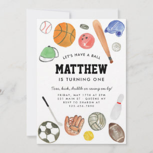 All Star Sports Balls Boys Birthday Invitation