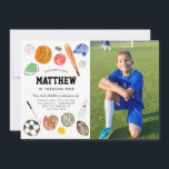 All Star Sports Balls Team Kid Boy Photo Birthday Invitation<br><div class="desc">Modern All Star Sports Balls Team Kids Birthday</div>