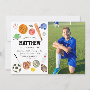 All Star Sports Balls Team Kid Boy Photo Birthday Invitation