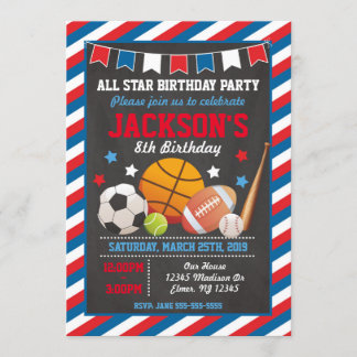 All Star Sports Birthday Invitation for Boys