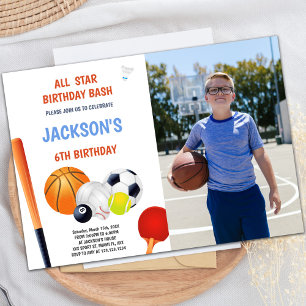 All Star Sports Birthday Invitations with photo