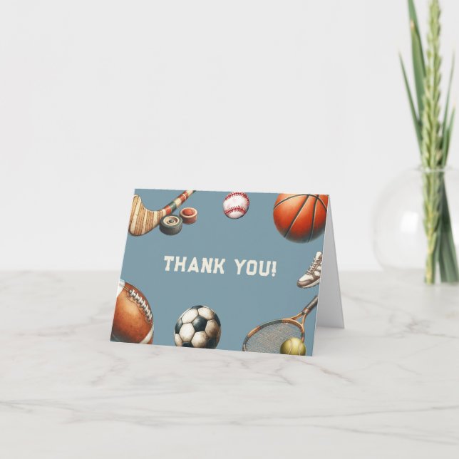 All Star Sports Boys Teens Birthday Thank You Card (Front)
