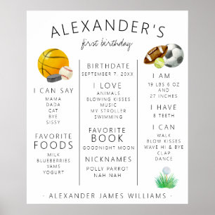 All Star Sports First Birthday Milestone Poster