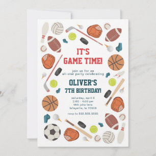 All-Star Sports Game Time Birthday Invitation