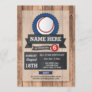 All Star Sports Party Baseball Birthday Invite