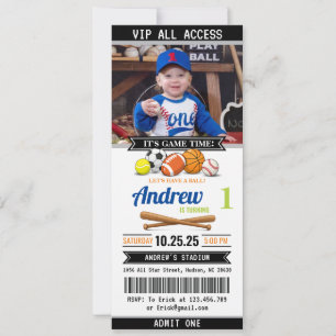 All Star Sports Ticket Birthday Invitation