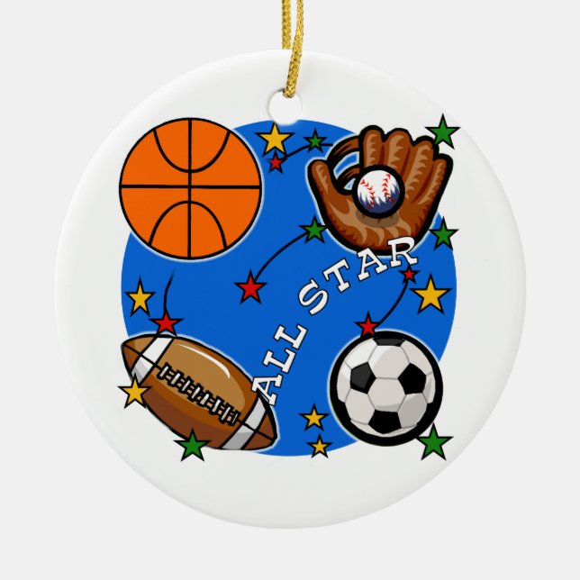 All Star Sports Tshirts and Gifts Ceramic Tree Decoration (Front)