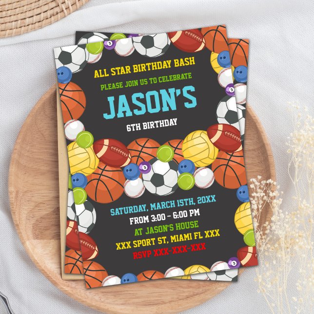 All-Star Team Party Theme Invitation (Sports Party Birthday Invitations)