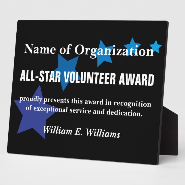 All-Star Volunteer Service Appreciation Award Plaque (Side)