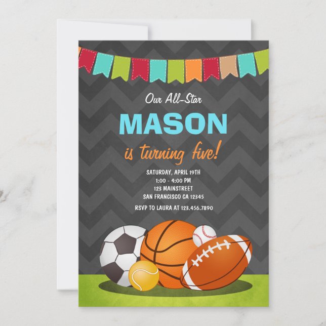 All Stars birthday Boy Birthday invitation Sports (Front)