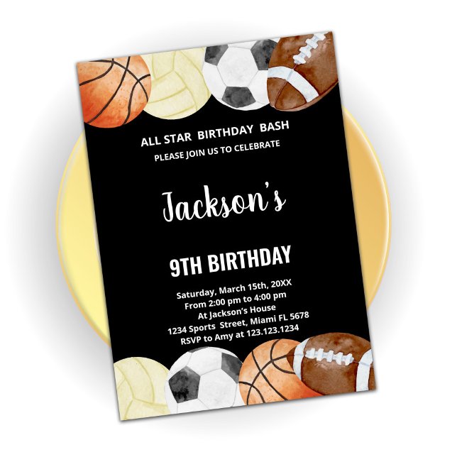 All Stars Birthday Sports Birthday Invitations (Creator Uploaded)