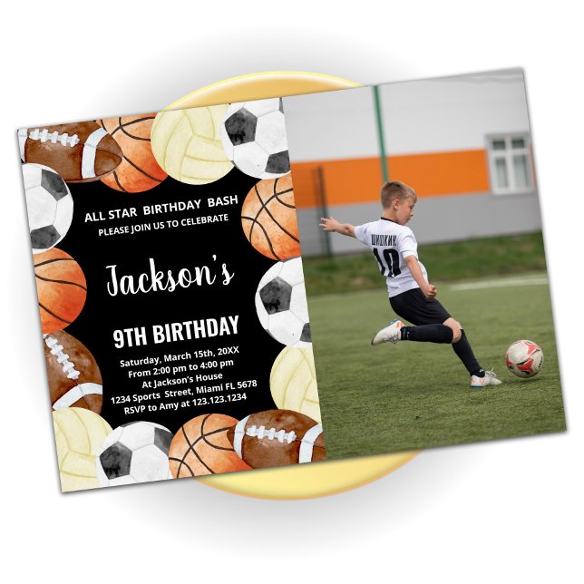 All Stars Sports Birthday Invitations with Photo (Creator Uploaded)