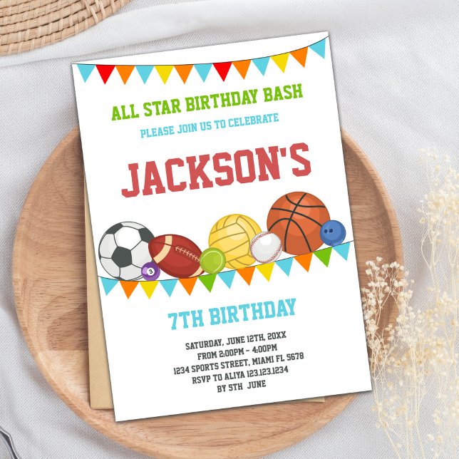 All Stars Sports Party Birthday Invitations (All Stars Sports Party Birthday Invitations)