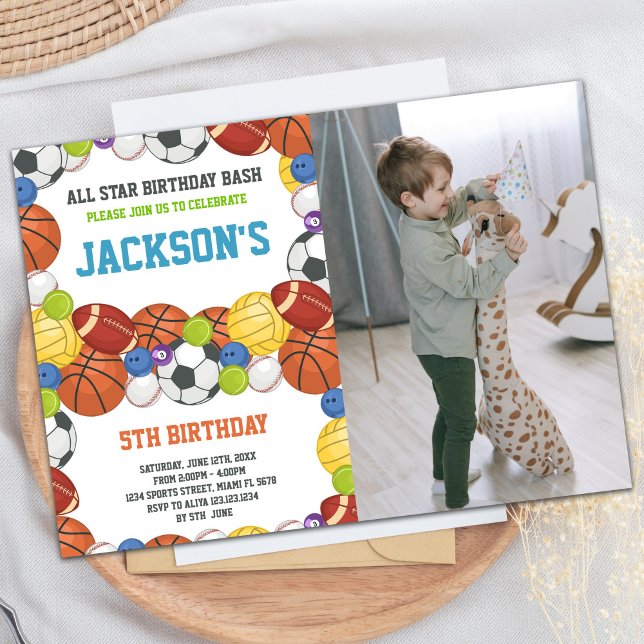 All Stars White Sports Party Birthday with photo Invitation (All Stars White Sports Party Birthday with photo Invitation)