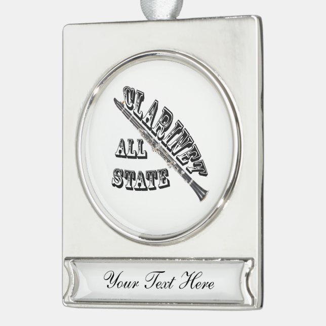 “All STATE”, Clarinet, Necklace, jewellery, girl, Silver Plated Banner Ornament (Left)