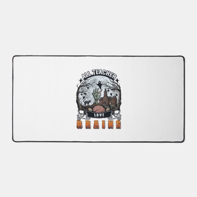 All Teacher Love Brains Halloween Zombie Hand Haun Desk Mat (Front)
