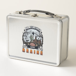 All Teacher Love Brains Halloween Zombie Hand Haun Metal Lunch Box