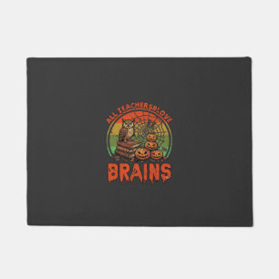 All Teachers Love Brains Halloween Pumpkins Owl Bo Doormat