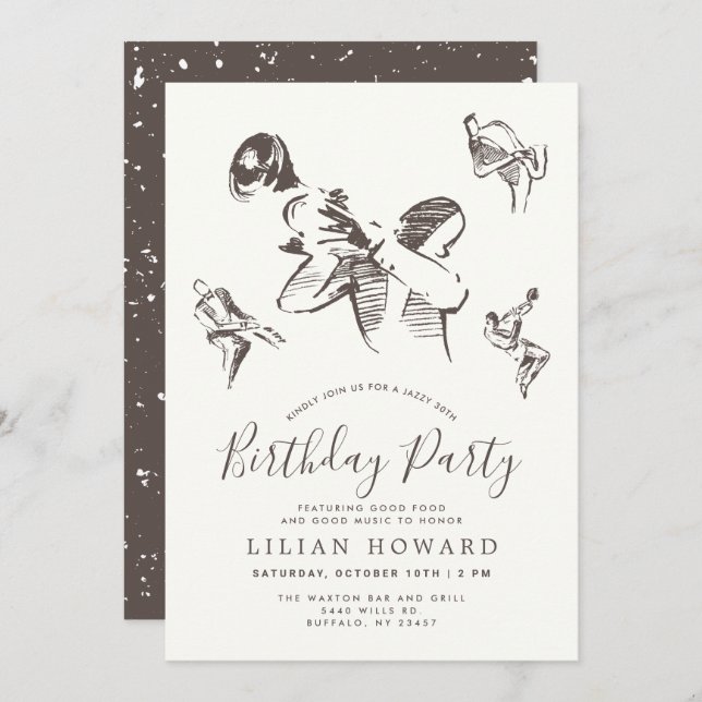 All That Jazz-Themed Birthday Party Mahogany Invitation (Front/Back)