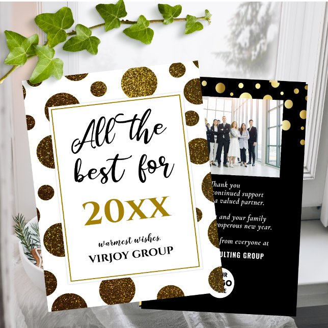 All The Best For Business Logo Photo Modern Black Holiday Card (Creator Uploaded)