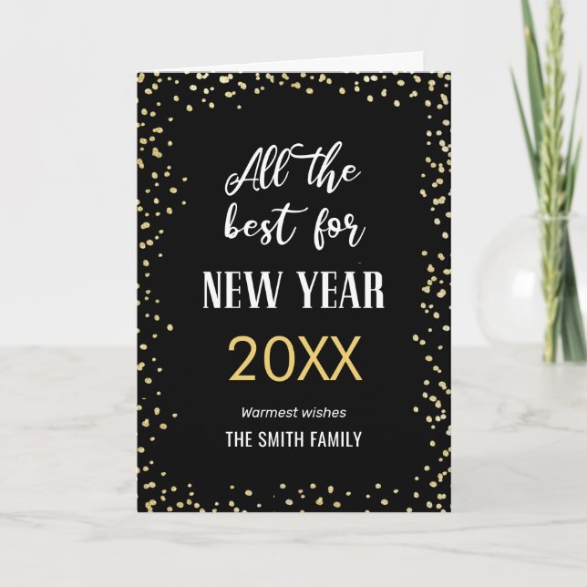 All The Best For NEW YEAR Photo Gold Glitter Chic Holiday Card (Front)