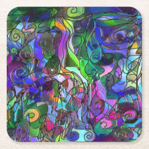 All the Colours with Swirls and Lines Square Paper Coaster