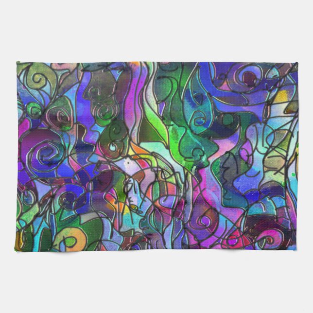All the Colours with Swirls and Lines Tea Towel (Horizontal)