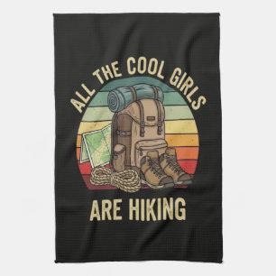 All The Cool Girls Are Hiking Retro Tea Towel