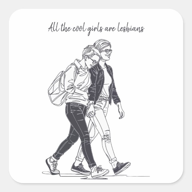 All the Cool Girls Are Lesbians Line Art Square Sticker (Front)