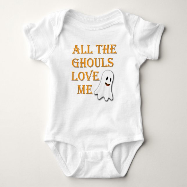 All The Ghouls Love Me Ghost Orange Baby Outfit Baby Bodysuit (Front)