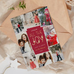 All the Joy | Multi Photo Collage<br><div class="desc">Fun and festive holiday photo card in a modern jewel tone colorway features eight photos arranged in a collage layout. "Wishing you all the joy" appears in the centre in gold foil lettering on a cranberry red background accented with stars. Personalise with your personal greeting, your family name, and the...</div>