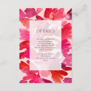 All the Love Watercolor Pink Red Wedding Details Enclosure Card