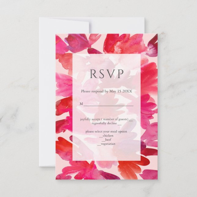 All the Love Watercolor Pink Red Wedding RSVP Card (Front)