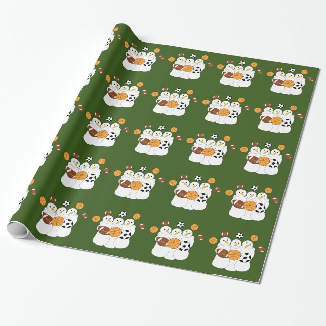 All the Sports Snowmen Wrapping Paper (Unrolled)