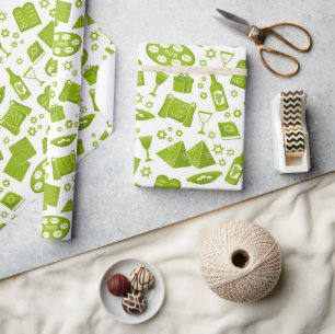 All The Symbols For Passover In Green Wrapping Paper