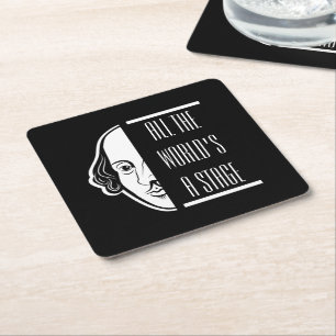 All The World's A Stage Shakespeare Quote Thespian Square Paper Coaster