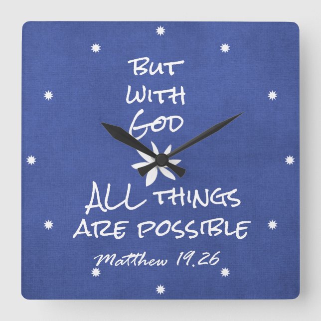 All things are Possible Bible Verse Square Wall Clock (Front)