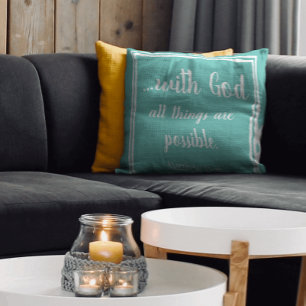 All Things Are Possible Inspirational Blue Cushion