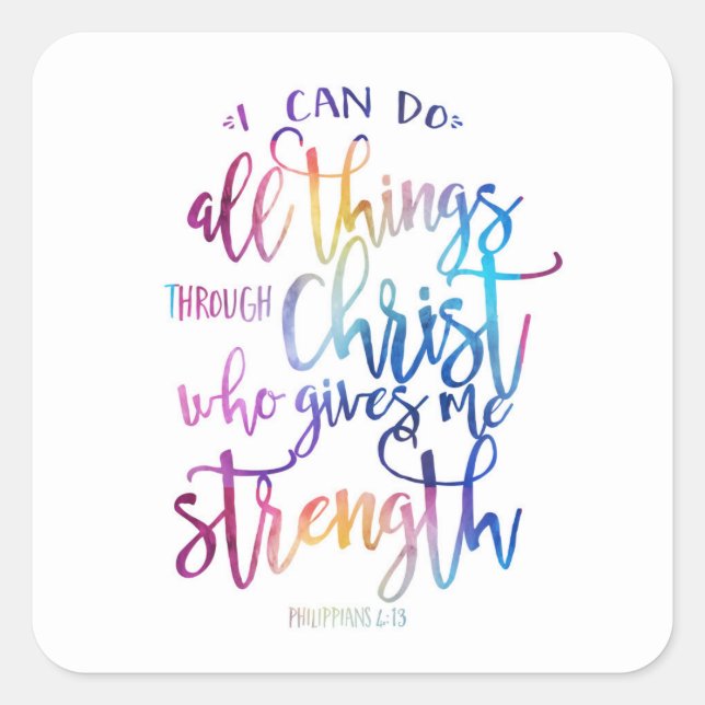 All Things Through Christ Bible Quote Typography S Square Sticker (Front)